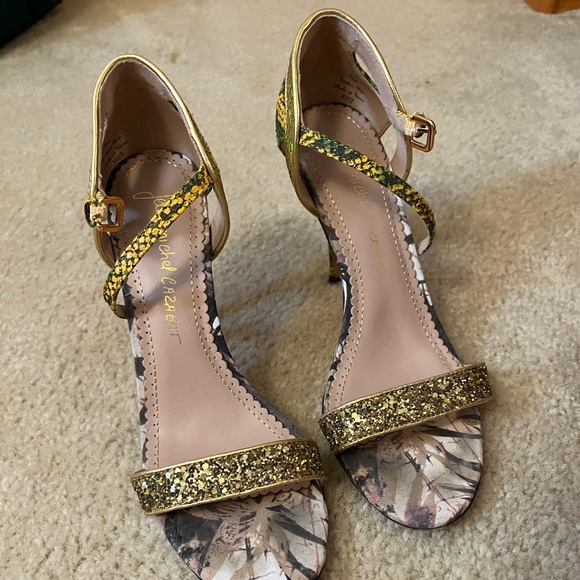 Jean-Michel Casabat strappy heel snake glitter gold ankle strap 38.5 - Picture 2 of 4